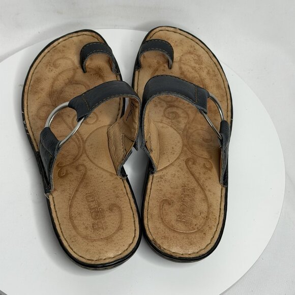 Born Cloudburst Captiva Sandals Womens 8.0 M Black Leather Loop Toe Flats Slide - Picture 6 of 8